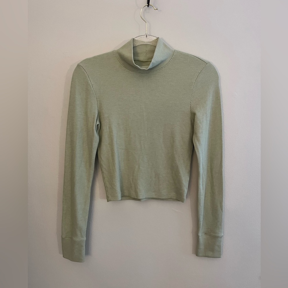 AMERICAN EAGLE Moss Green Mock Neck Long Sleeve Crop Top